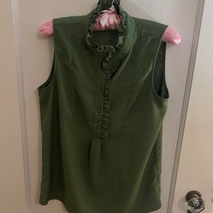 J. Crew Dark Green Ruffle Blouse